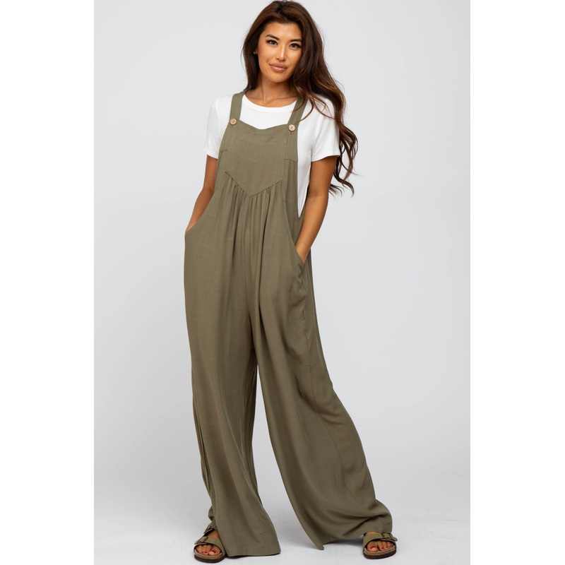 Olive Wide Leg Overalls