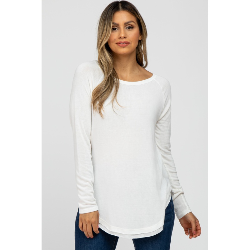 White Hi-Low Rounded Raw Edge Hem Top
