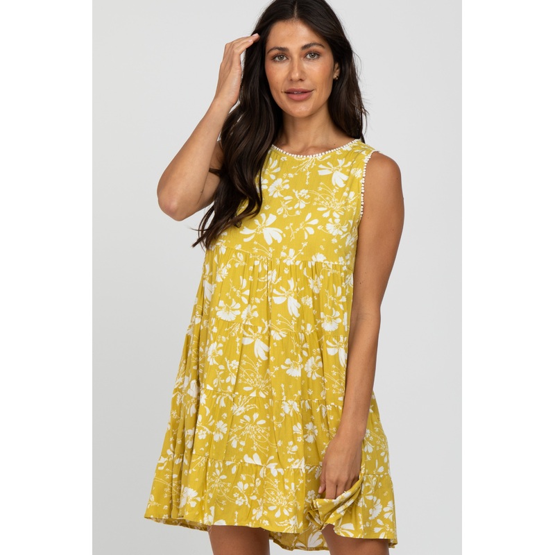 Yellow Floral Crochet Trim Dress
