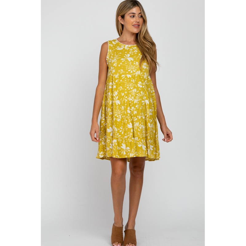 Yellow Floral Crochet Trim Maternity Dress
