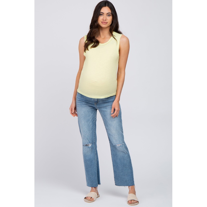 Yellow Ribbed Sleeveless Maternity Top
