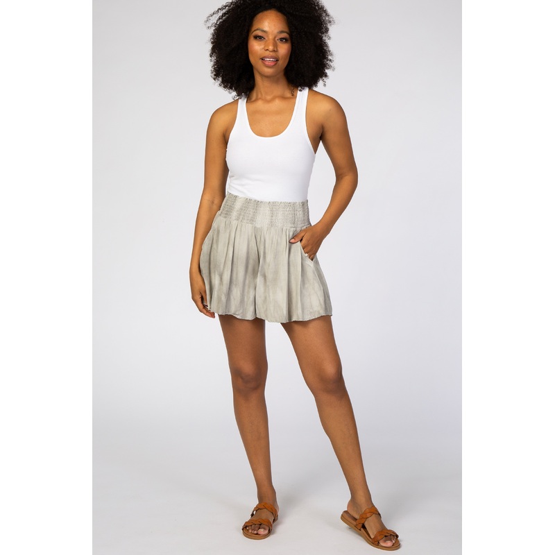 Grey Tie Dye Smocked Shorts
