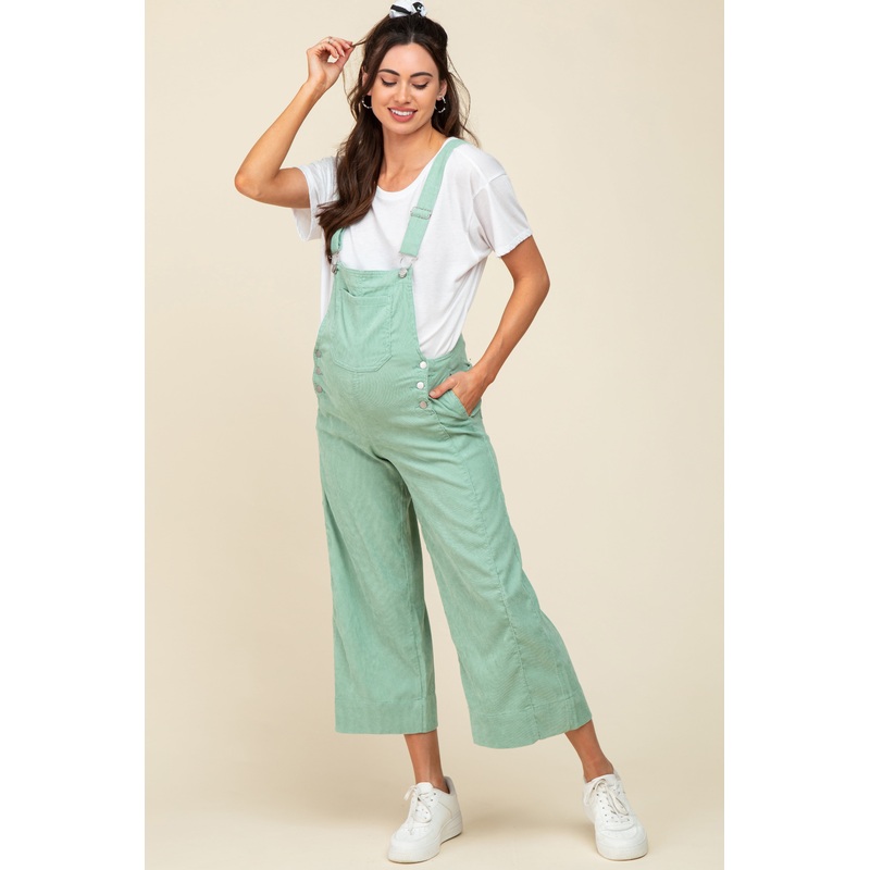 Mint Green Corduroy Pocket Front Maternity Overalls