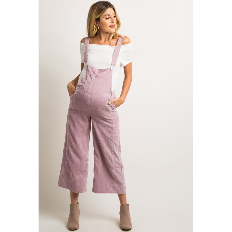 Pink Corduroy Pocket Front Maternity Overalls