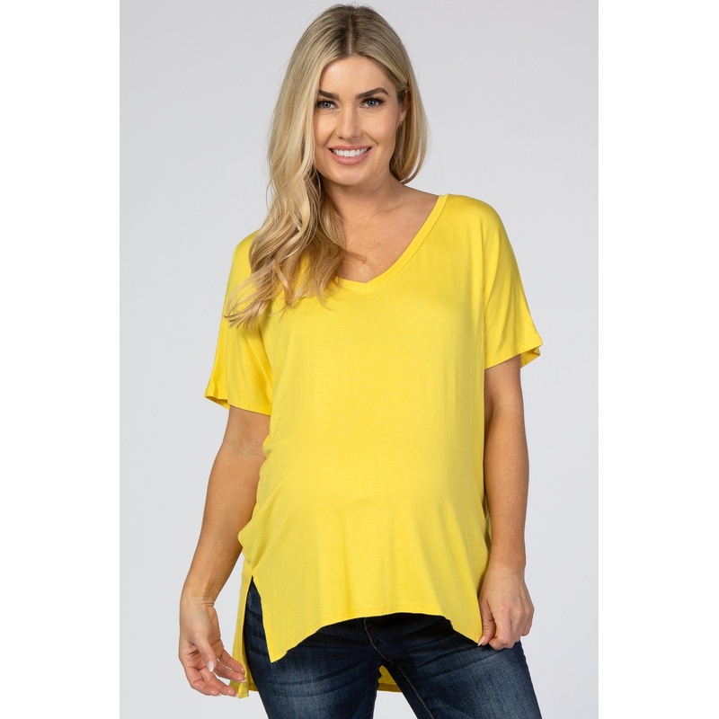Yellow Basic Short Sleeve V-Neck Maternity Tee