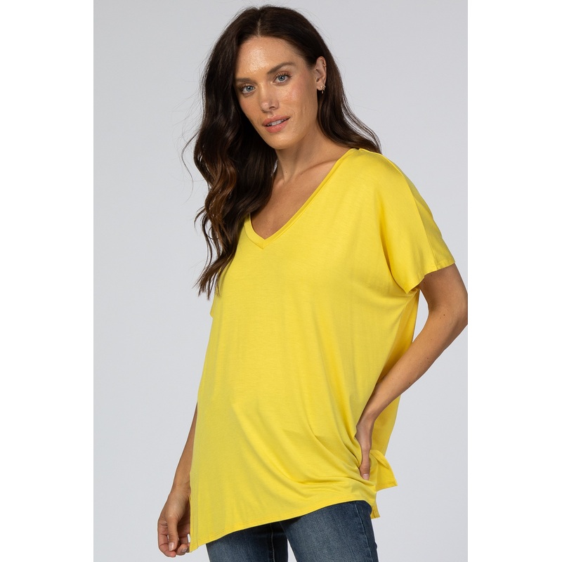 Yellow Basic Short Sleeve V-Neck Tee
