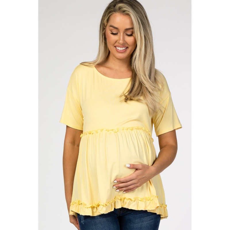 Yellow Lettuce Trim Maternity Top