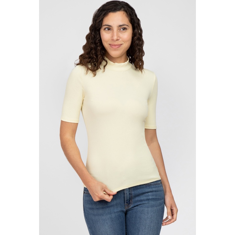 Yellow Ribbed Mock Neck Top