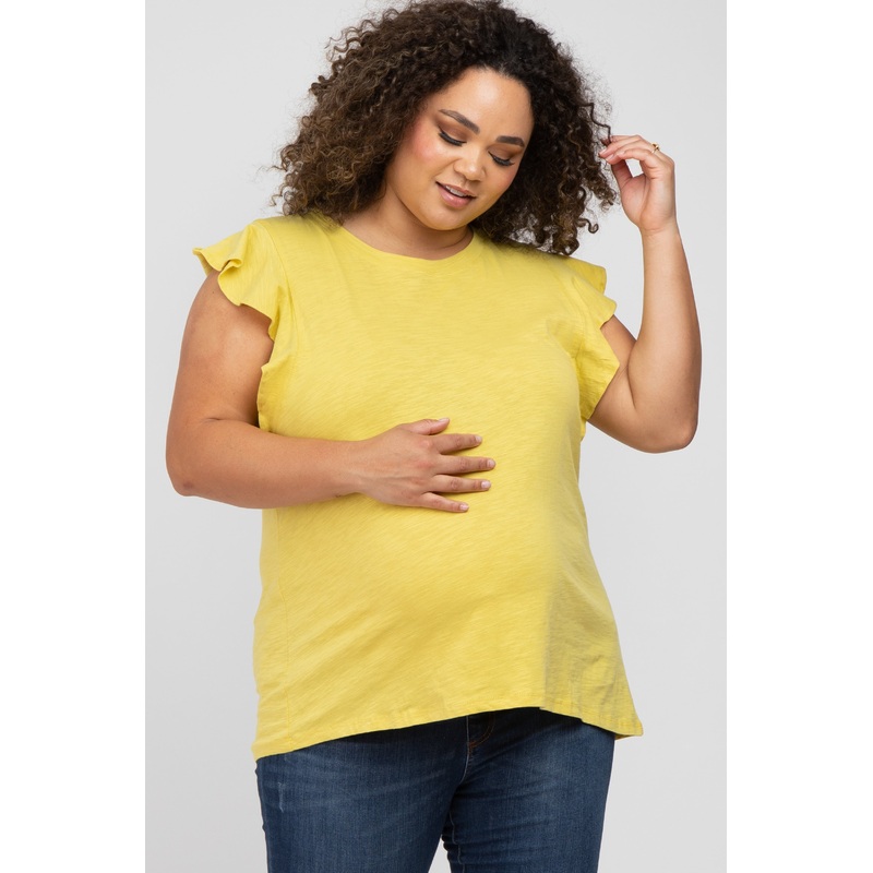 Yellow Ruffle Sleeve Maternity Plus Top