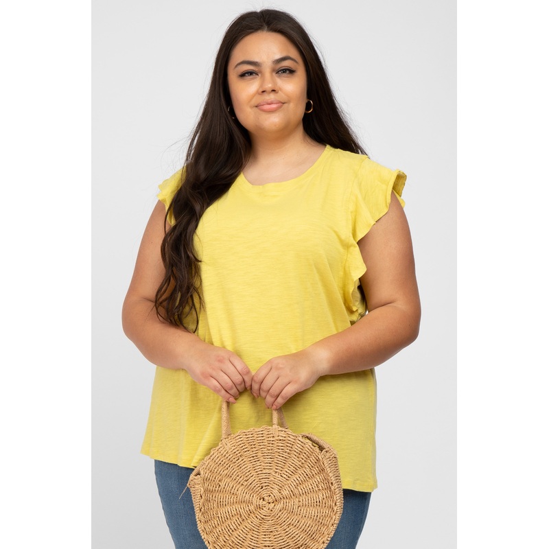 Yellow Ruffle Sleeve Plus Top
