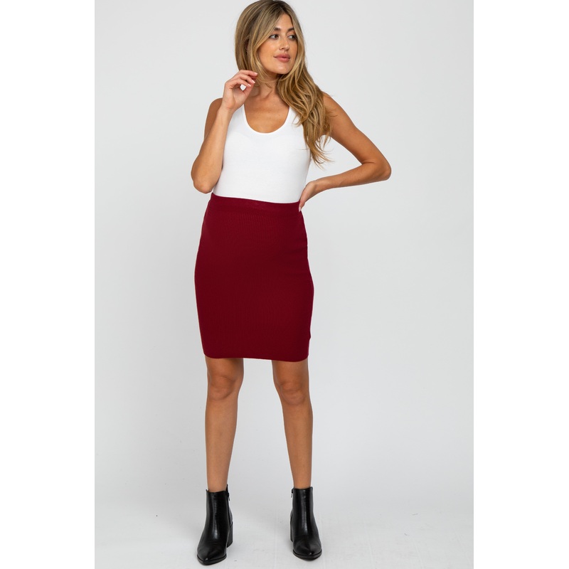 Burgundy Rib Knit Maternity Skirt
