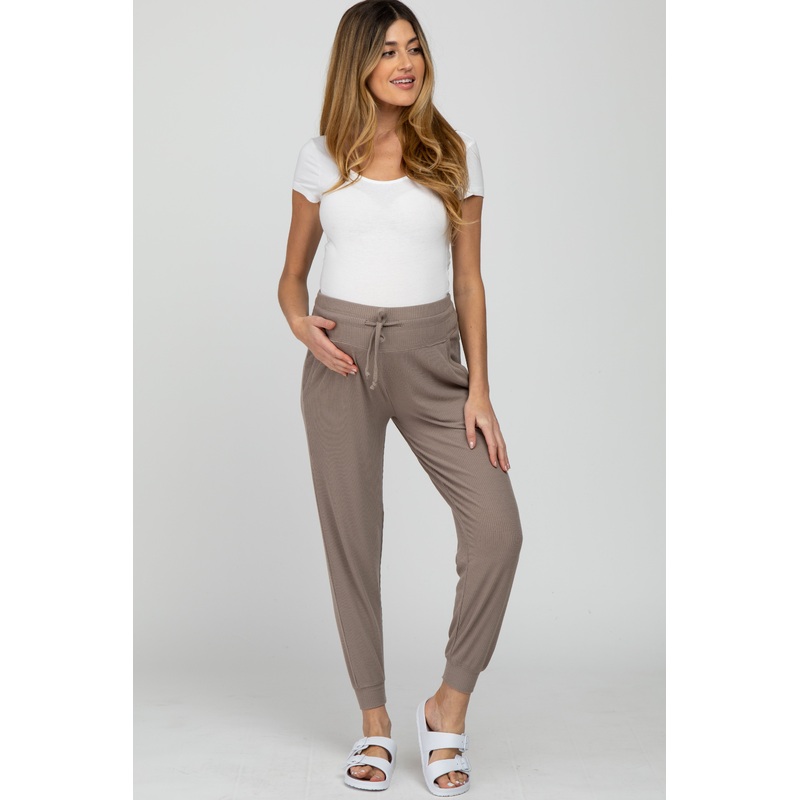 Taupe Ribbed Maternity Jogger