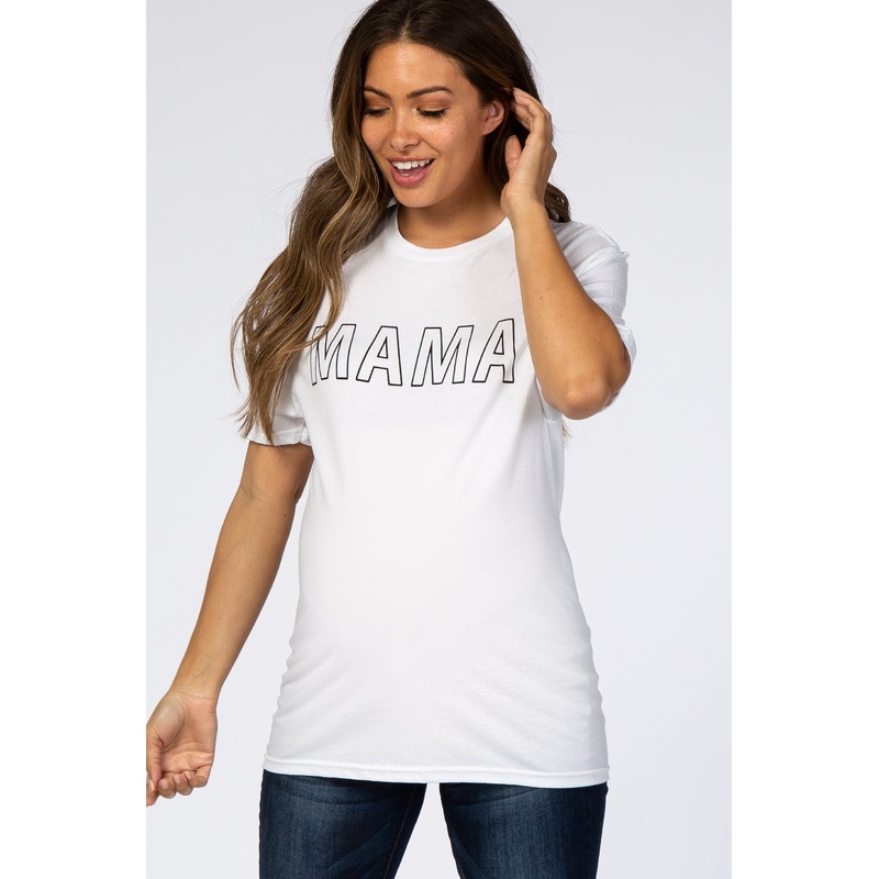 White Mama Short Sleeve Maternity Top