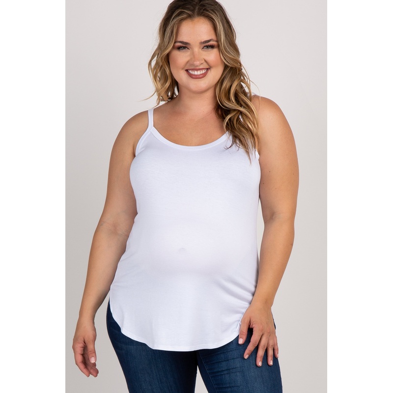 White Solid Sleeveless Plus Maternity Tank Top