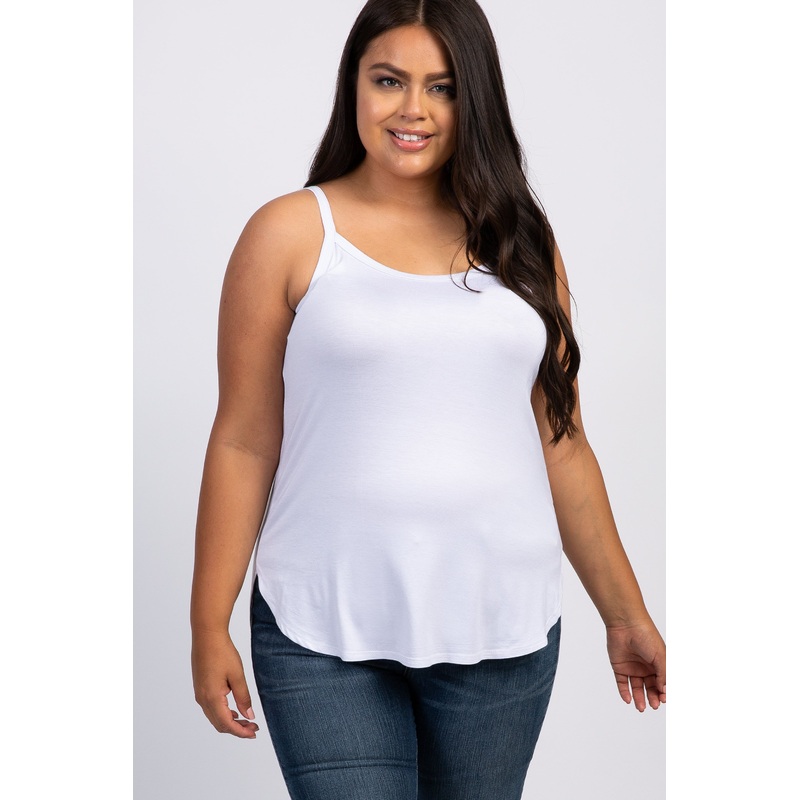 White Solid Sleeveless Plus Tank Top