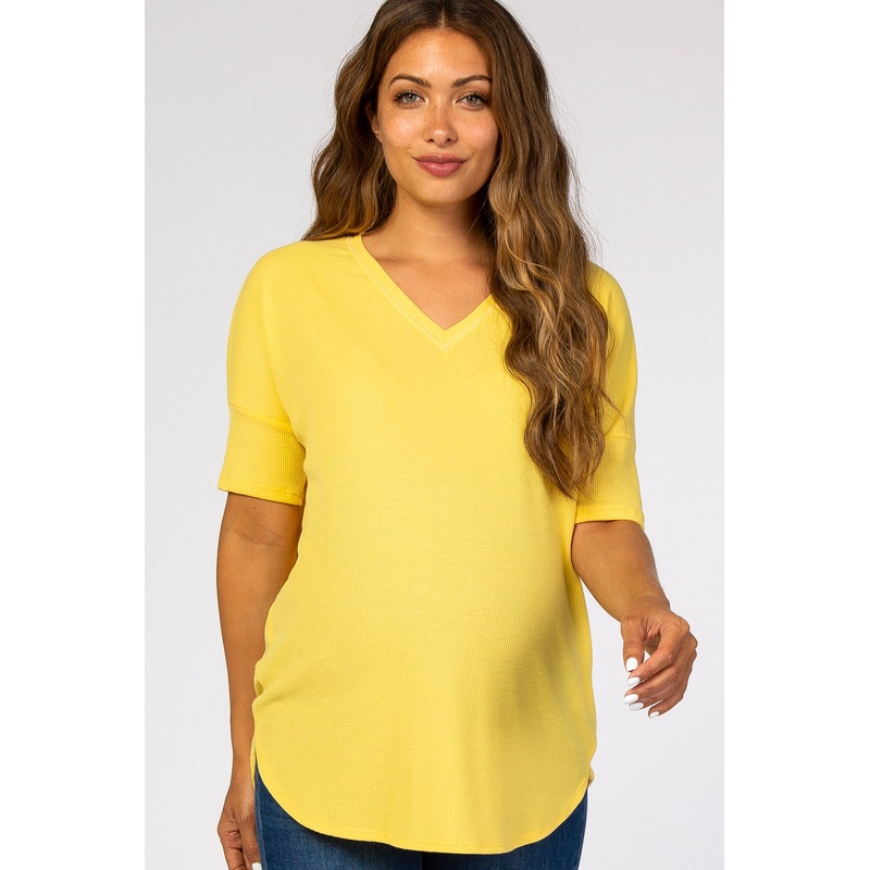 Yellow Knit Reverse Stitch Maternity Top