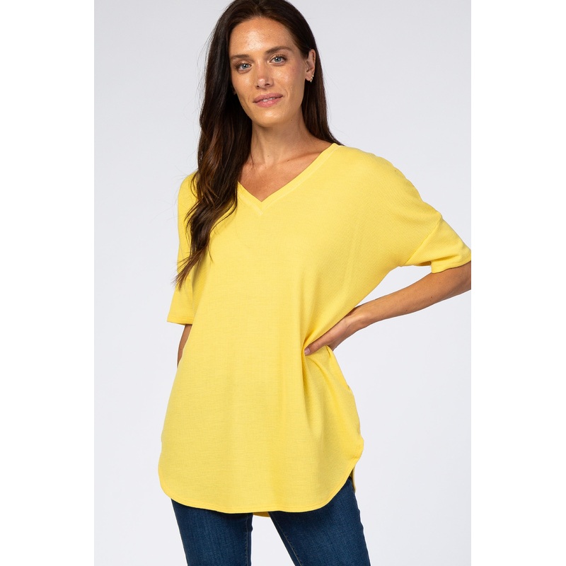 Yellow Knit Reverse Stitch Top