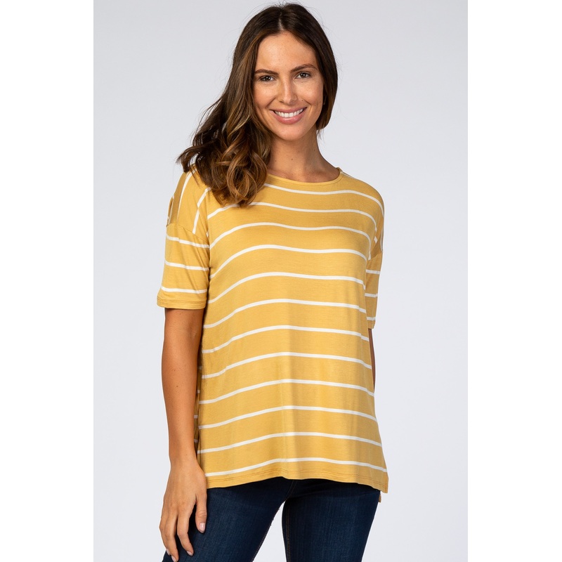 Yellow Striped Short Sleeve Top