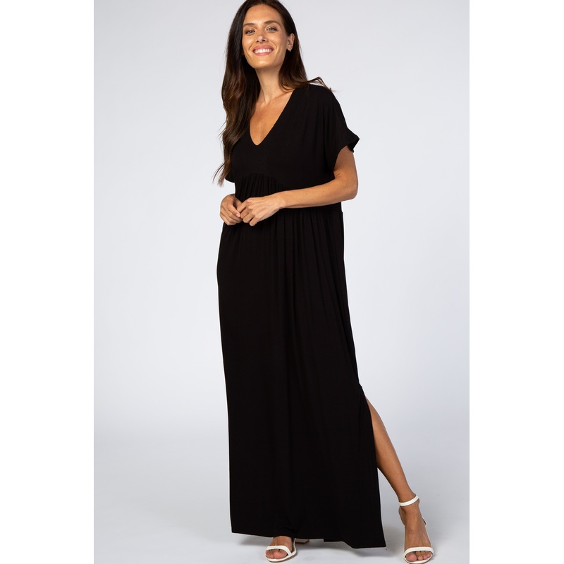 Black Empire Waist Side Slit Maxi Dress