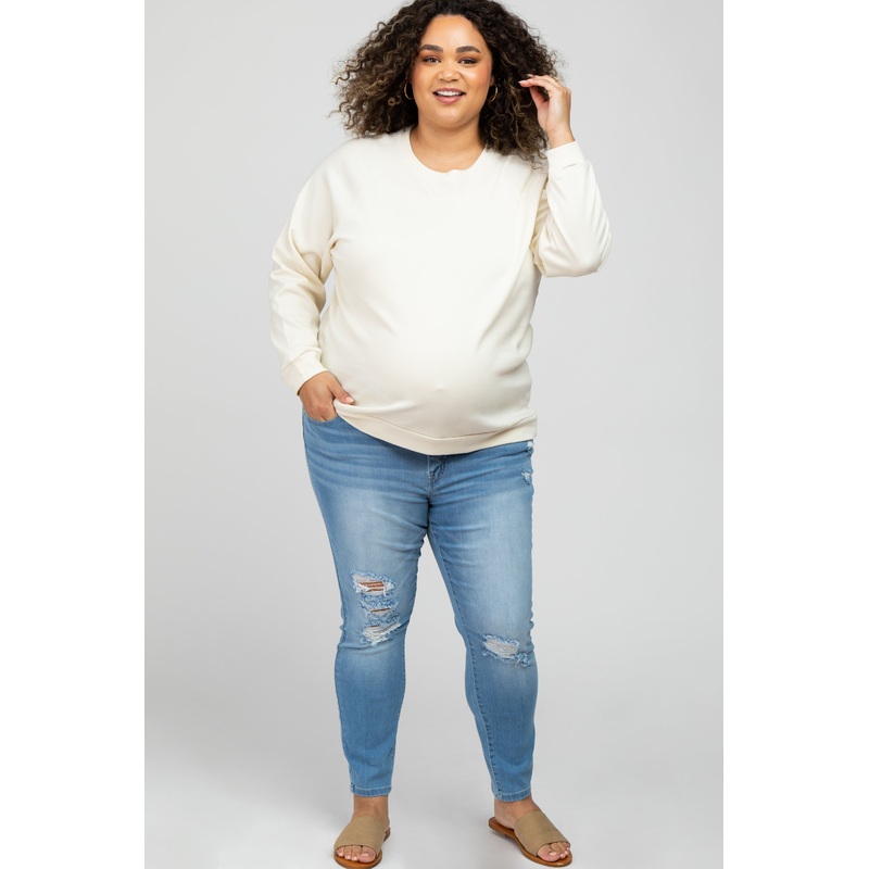 Light Blue Distressed Maternity Plus Jeans