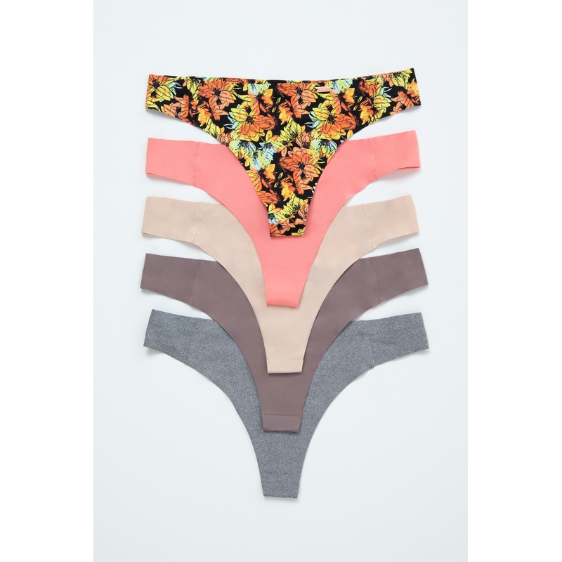 Multi-Color Coral Seamless Thong Underwear Set