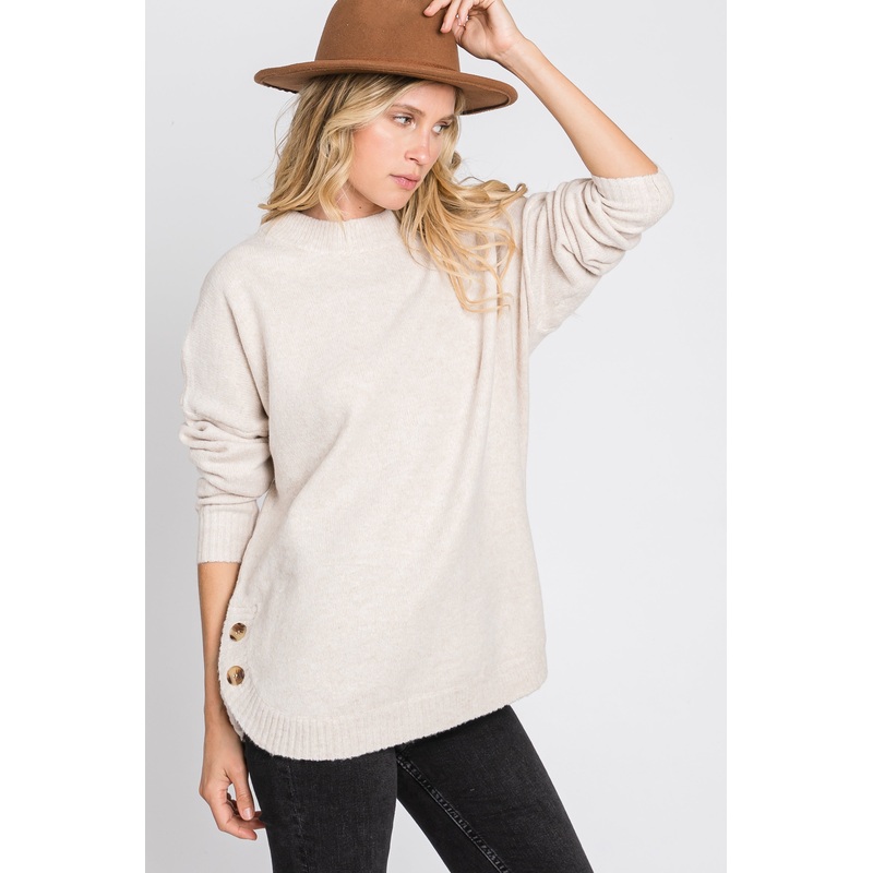 Beige Button Accent Sweater