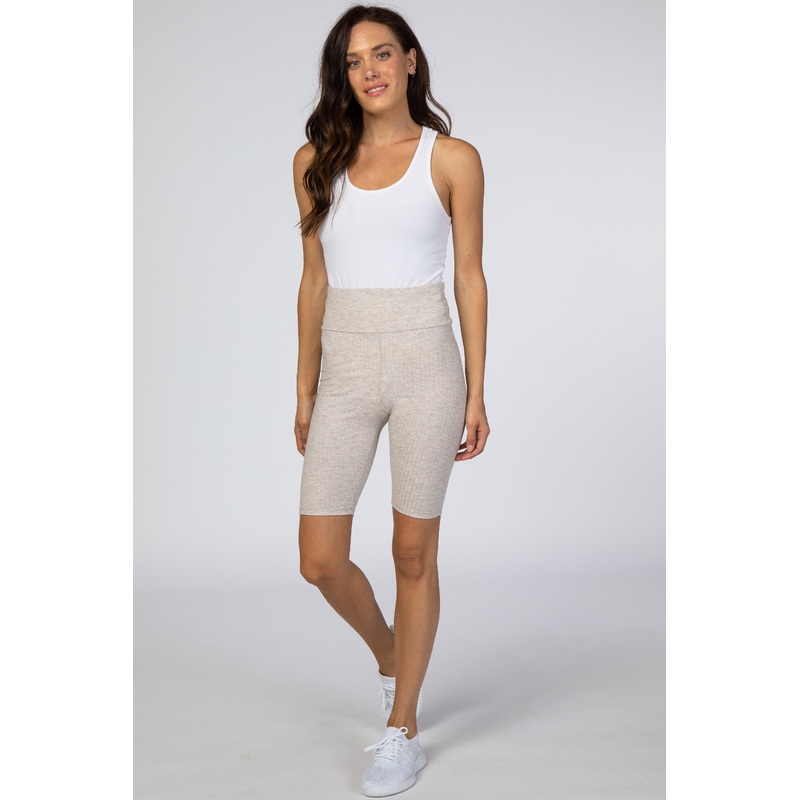 Cream Ribbed Biker Shorts