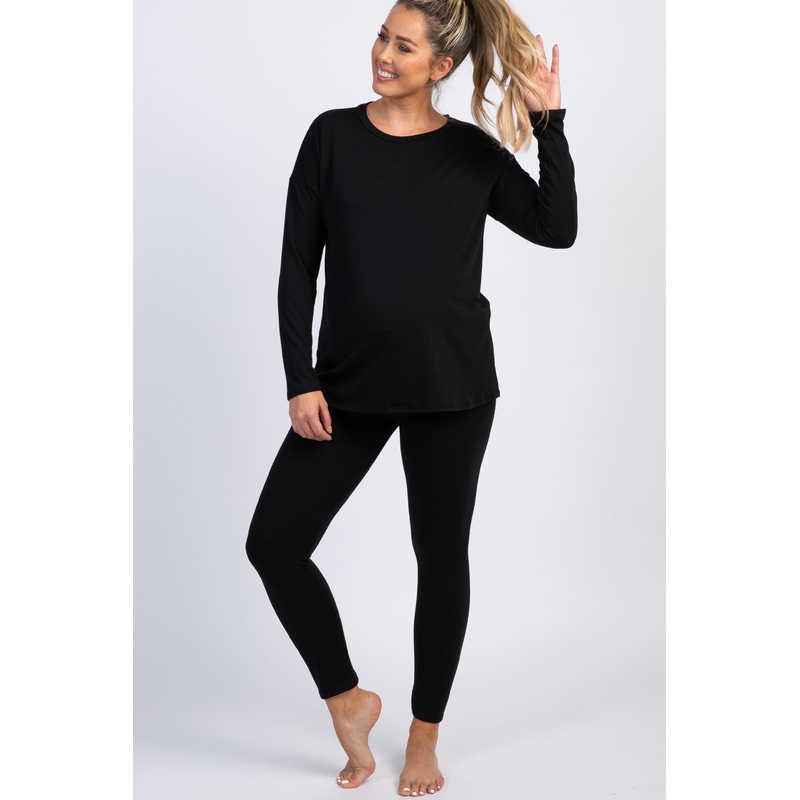PinkBlush Black Basic Long Sleeve Maternity Pajama Set