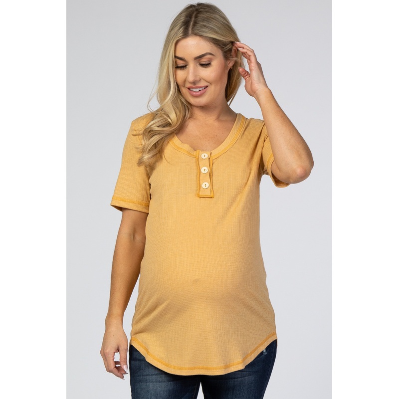 Yellow Button Front Maternity T Shirt