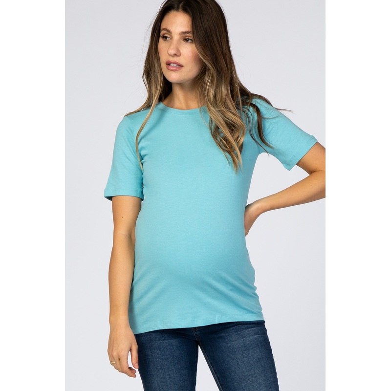 Aqua Crew Neck Short Sleeve Maternity Top