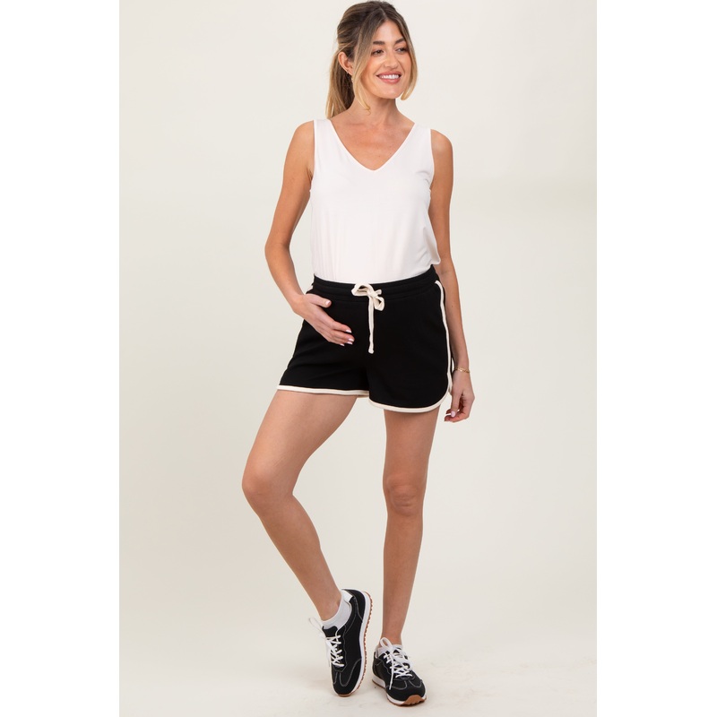 Black White Trim Maternity Shorts