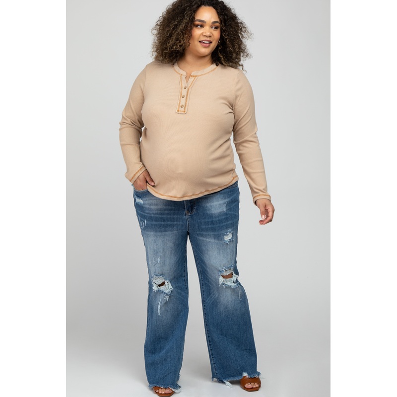 Blue Distressed Maternity Plus Flare Jeans