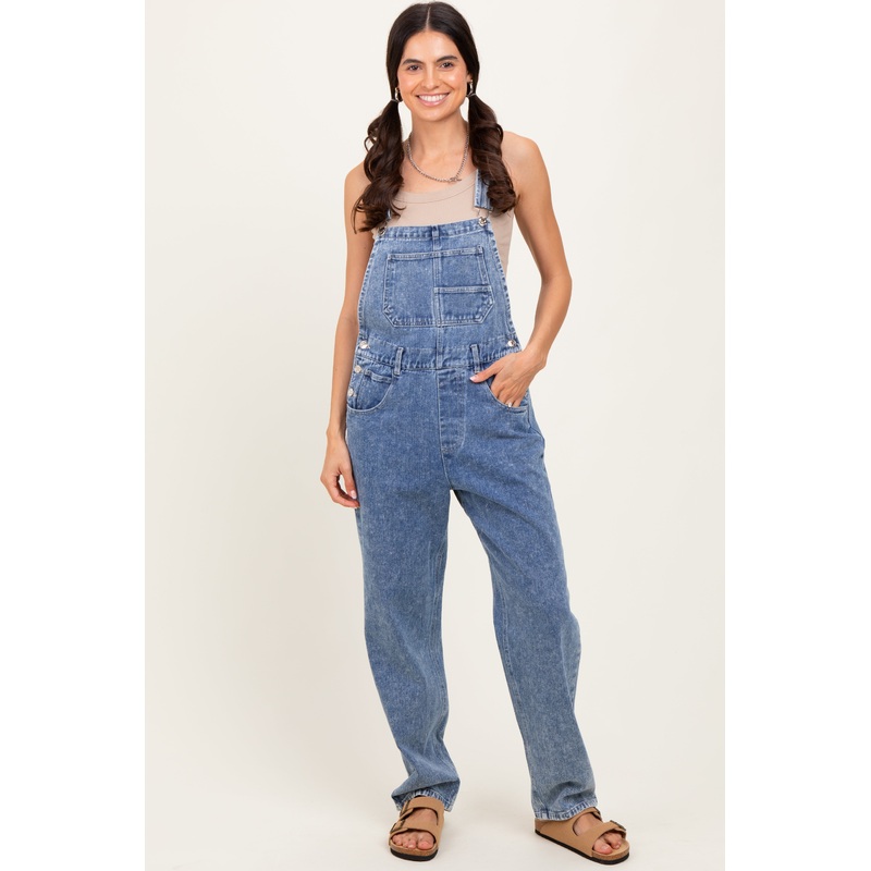 Light Blue Wash Rolled Cuff Denim Overalls