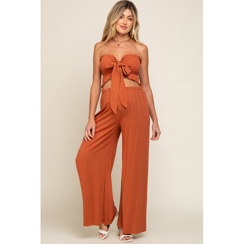 Rust Front Tie Crop Top and Pant Maternity Set