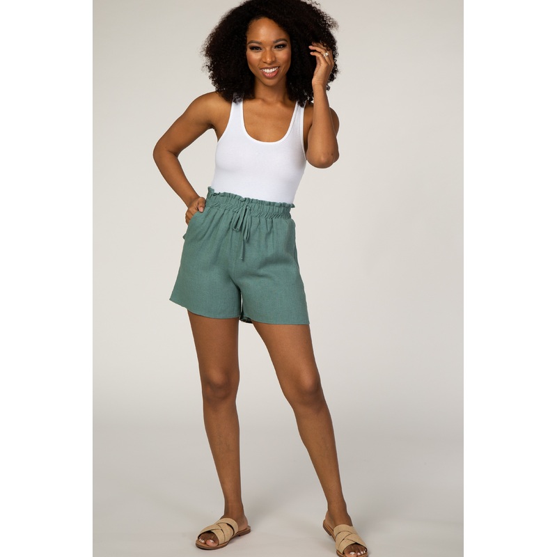 Sage Linen Smocked Waist Shorts