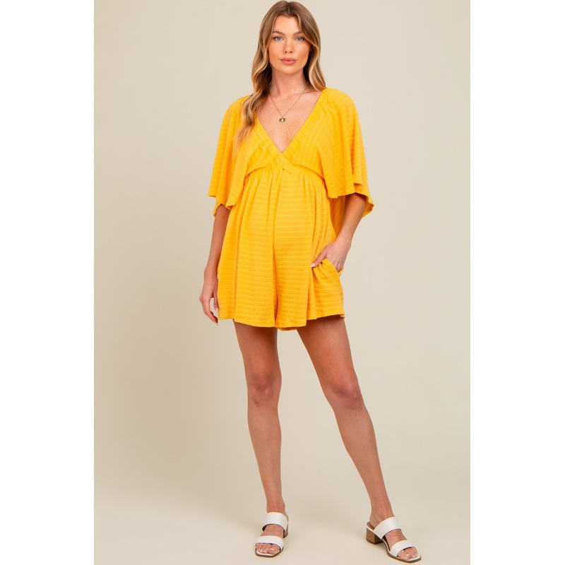 Yellow Textured Open Back Maternity Romper