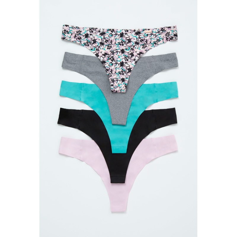 Multi-Color Pink Seamless Thong Underwear Set