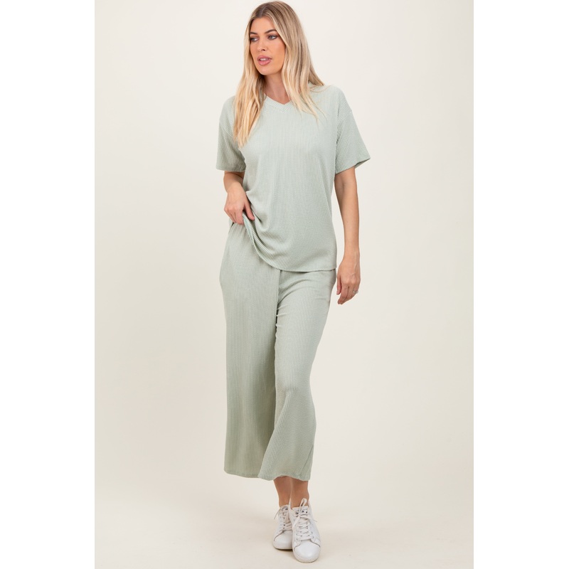 Sage Ribbed Short Sleeve Top Pajama Set