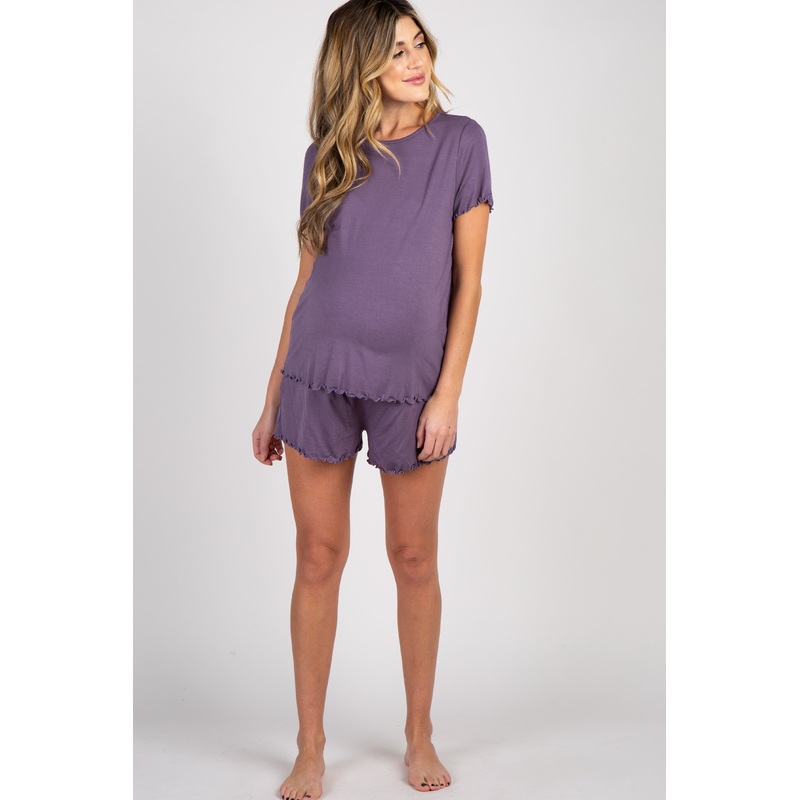 Lavender Ruffle Trim Maternity Pajama Set