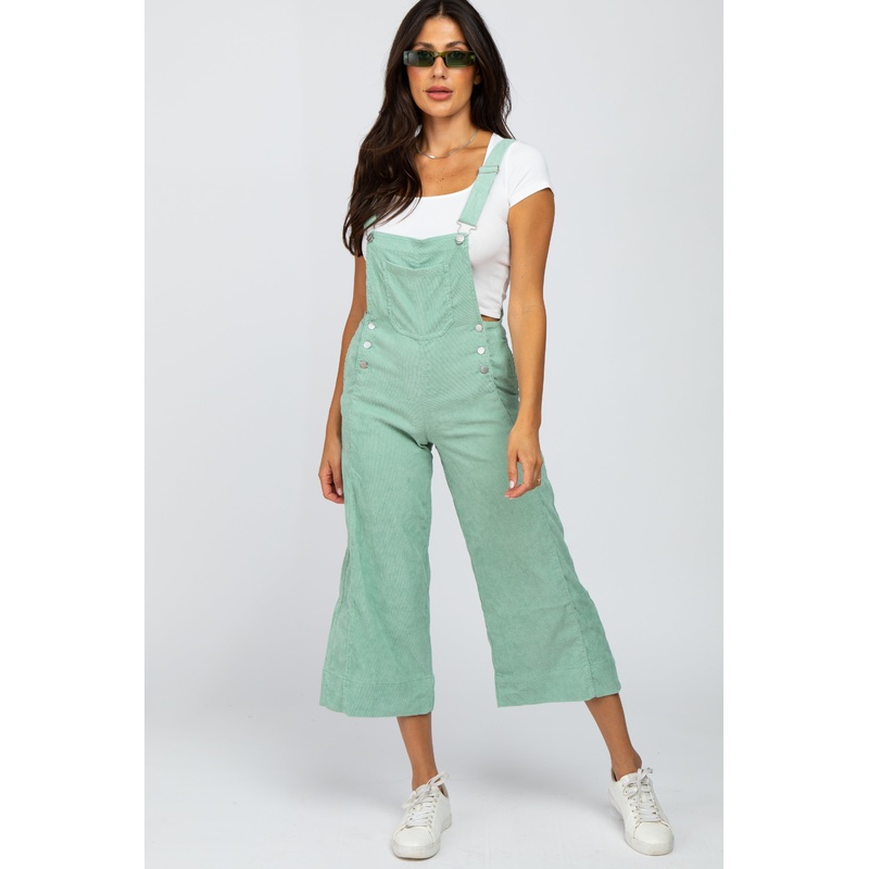 Mint Green Corduroy Pocket Front Overalls