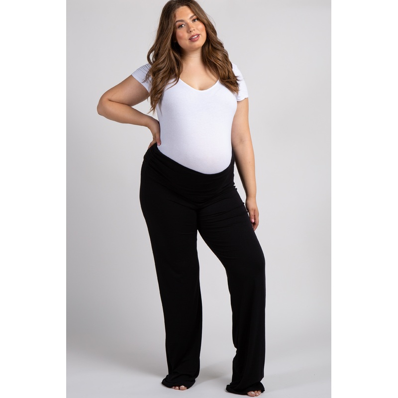 PinkBlush Black Foldover Long Maternity Plus Lounge Pants