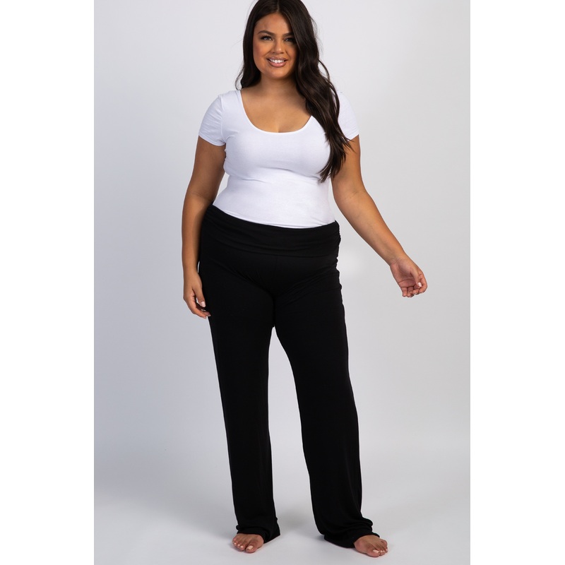PinkBlush Black Foldover Long Plus Lounge Pants