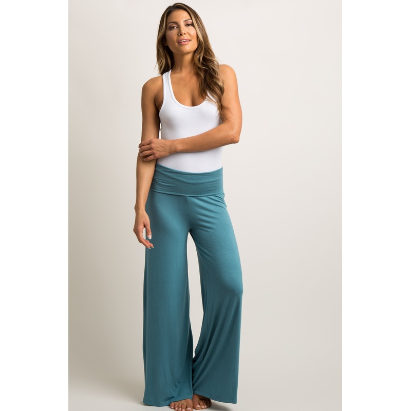 Teal Solid Wide Leg Lounge Pants