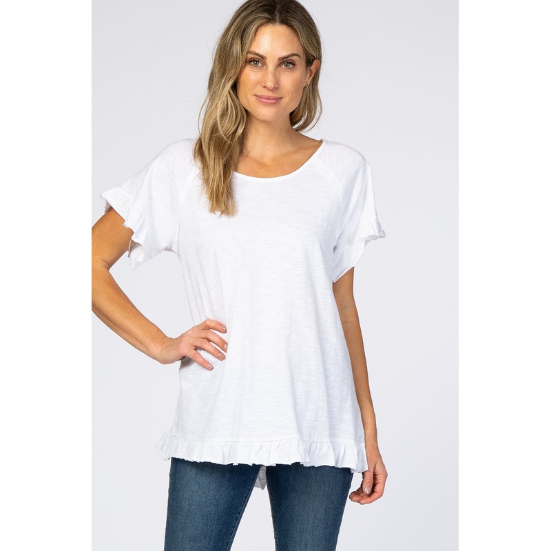 White Ruffle Trim Top