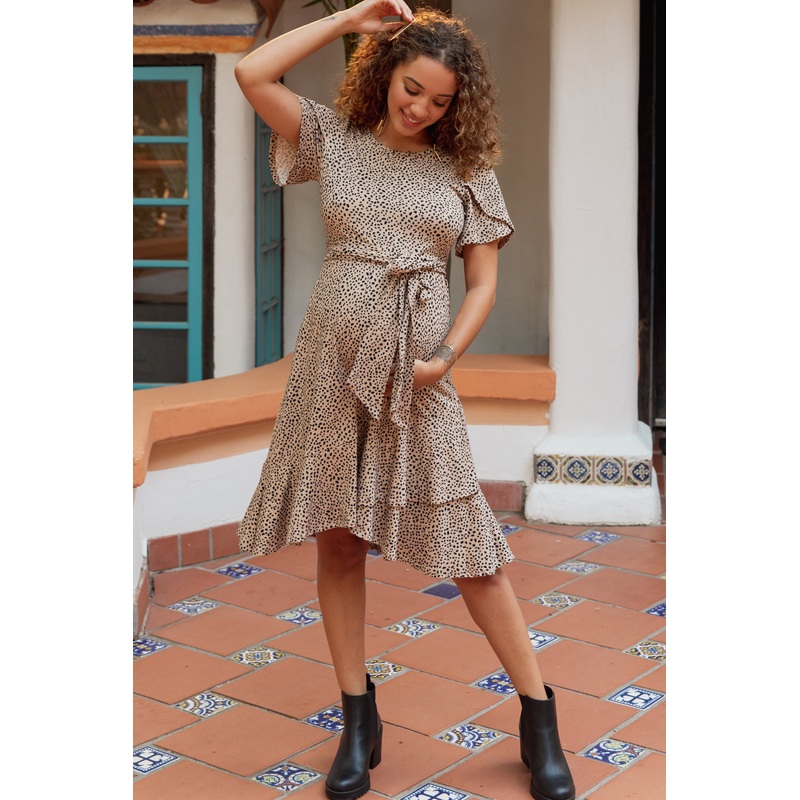 Animal Print Sash Tie Maternity Dress
