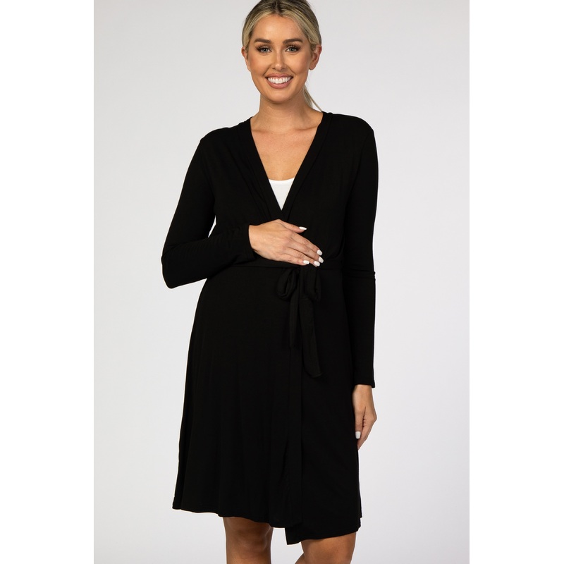 Black Long Sleeve Delivery/Nursing Maternity Robe