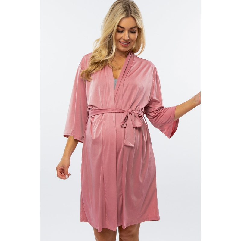 Mauve Stretch Satin Delivery/Nursing Maternity Robe