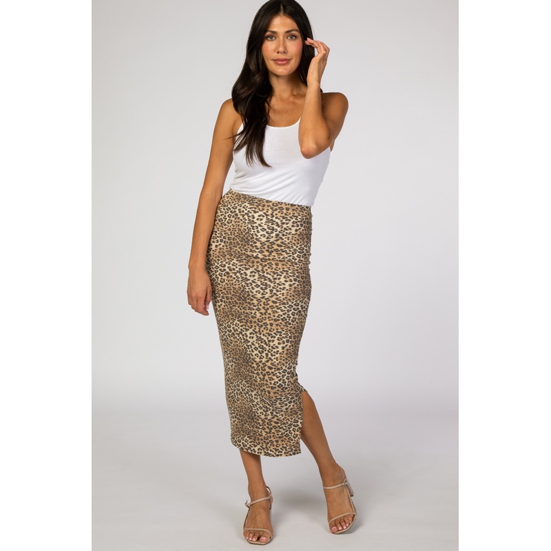 Mocha Animal Print Side Slit Pencil Skirt