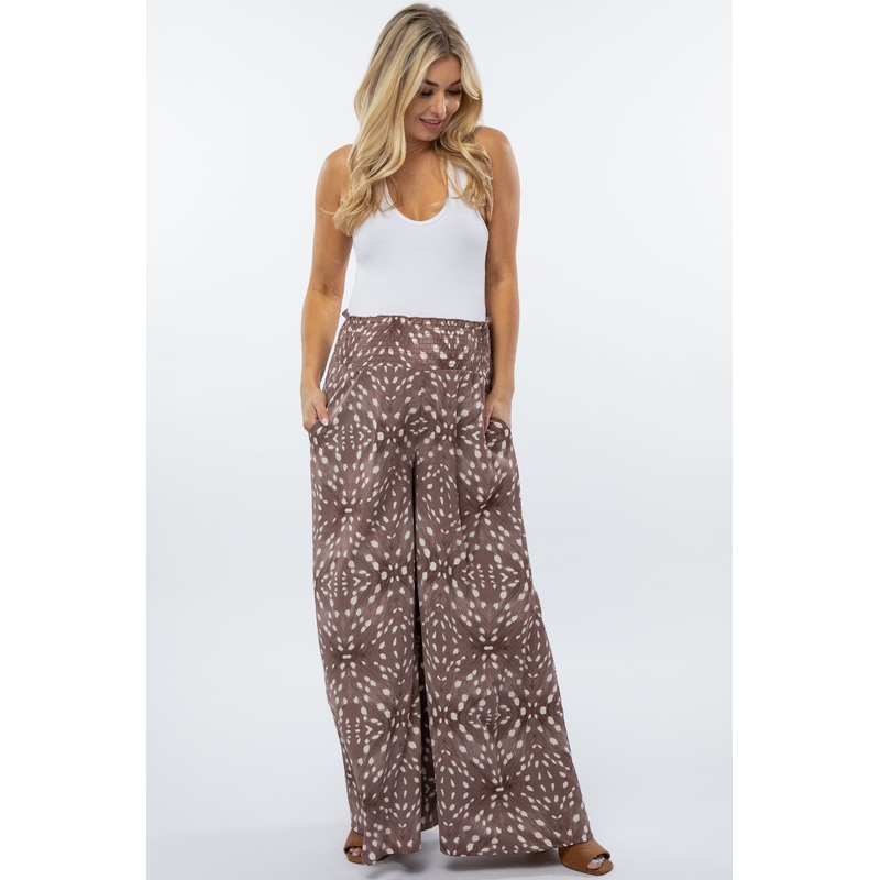 Mocha Animal Print Wide Leg Maternity Pants