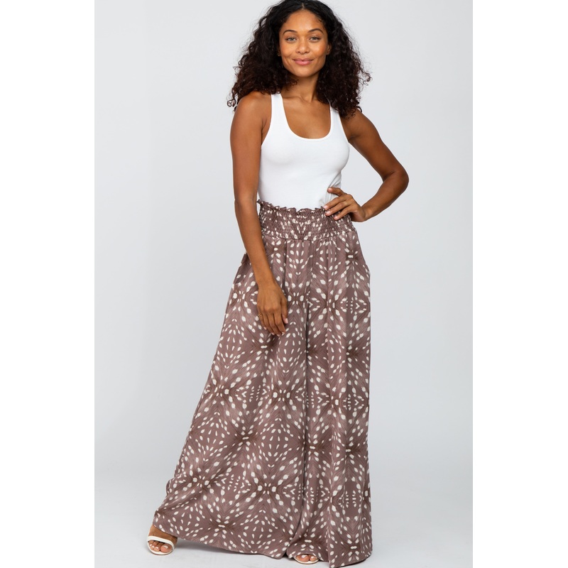 Mocha Animal Print Wide Leg Pants
